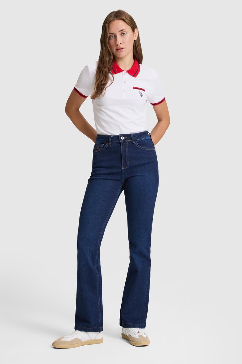 Kadın Beyaz Polo Yaka Basic Tişört - 50323455004