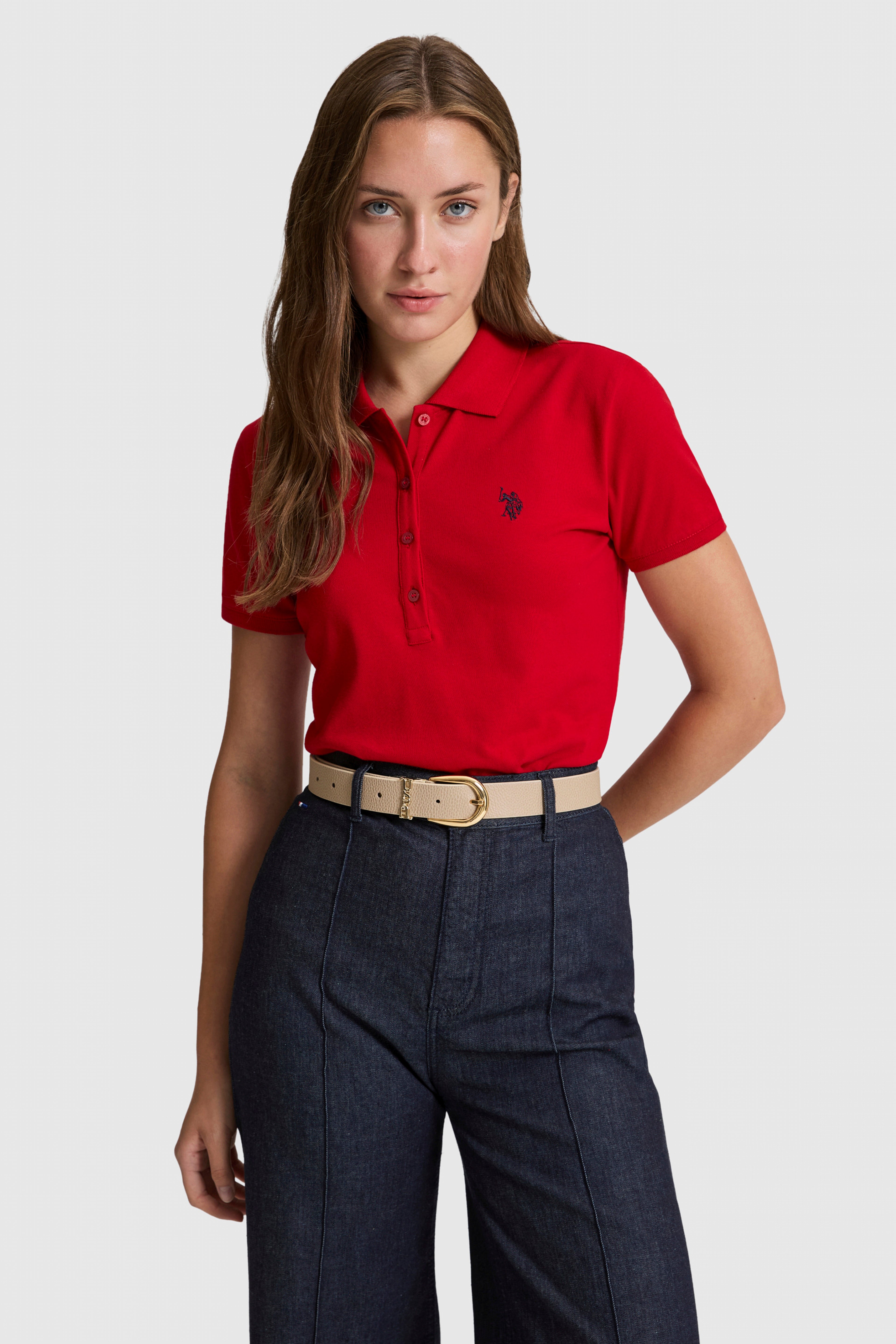 Kadın Kırmızı Polo Yaka Basic Tişört - Image 1