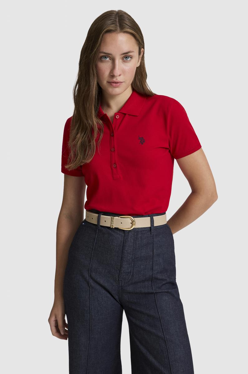 Kadın Kırmızı Polo Yaka Basic Tişört