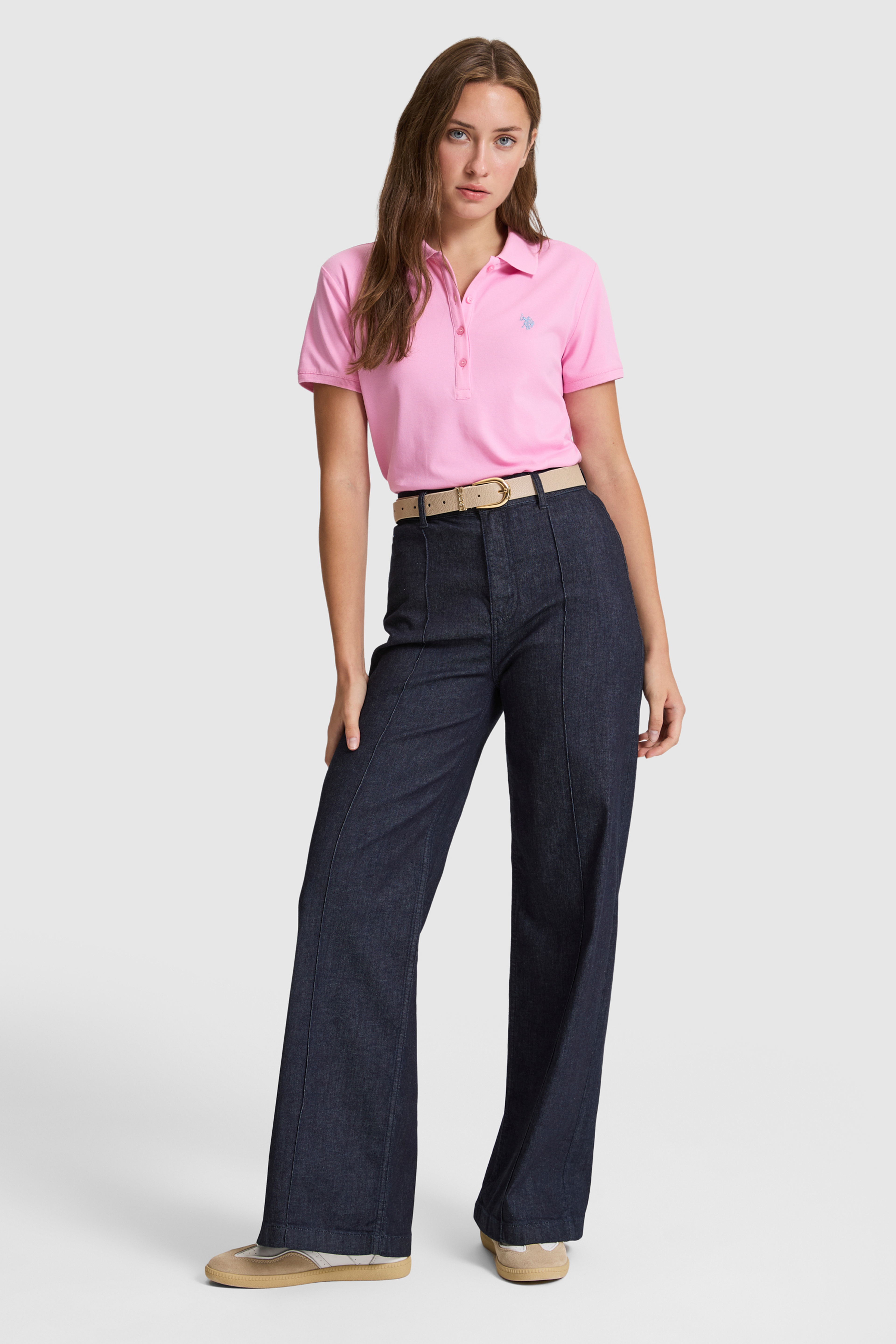 Kadın Pembe Polo Yaka Basic Tişört - Image 4