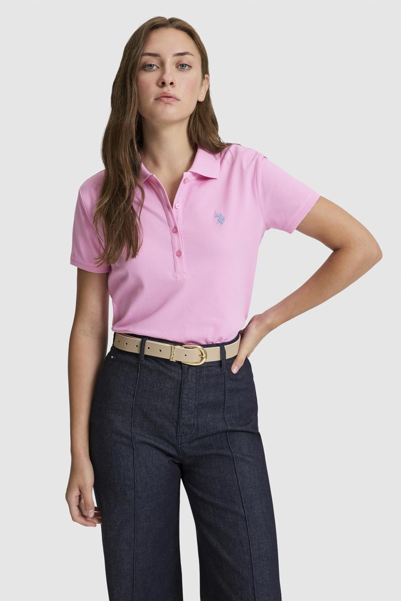 Kadın Pembe Polo Yaka Basic Tişört - 50321818180