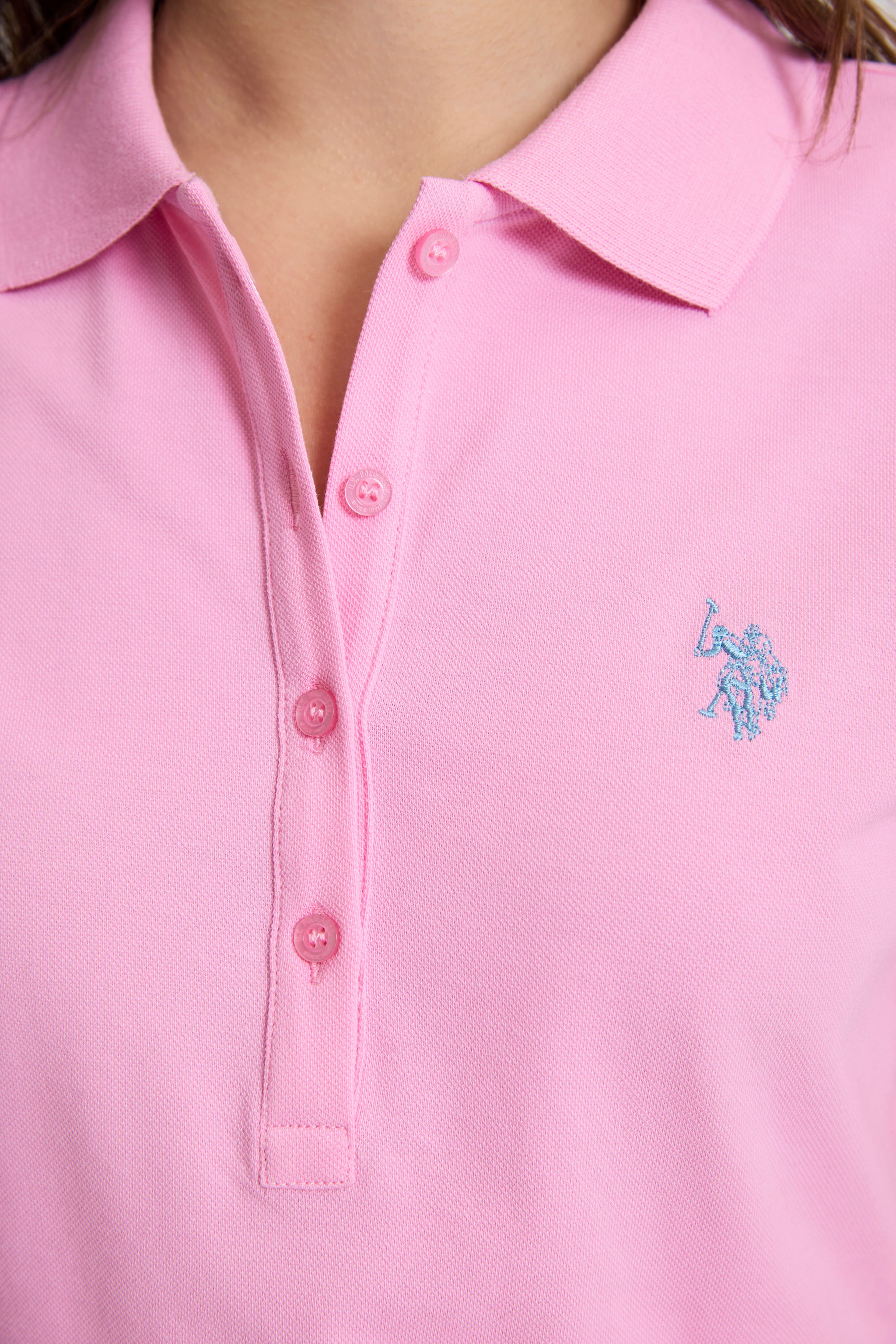 Kadın Pembe Polo Yaka Basic Tişört - Image 6