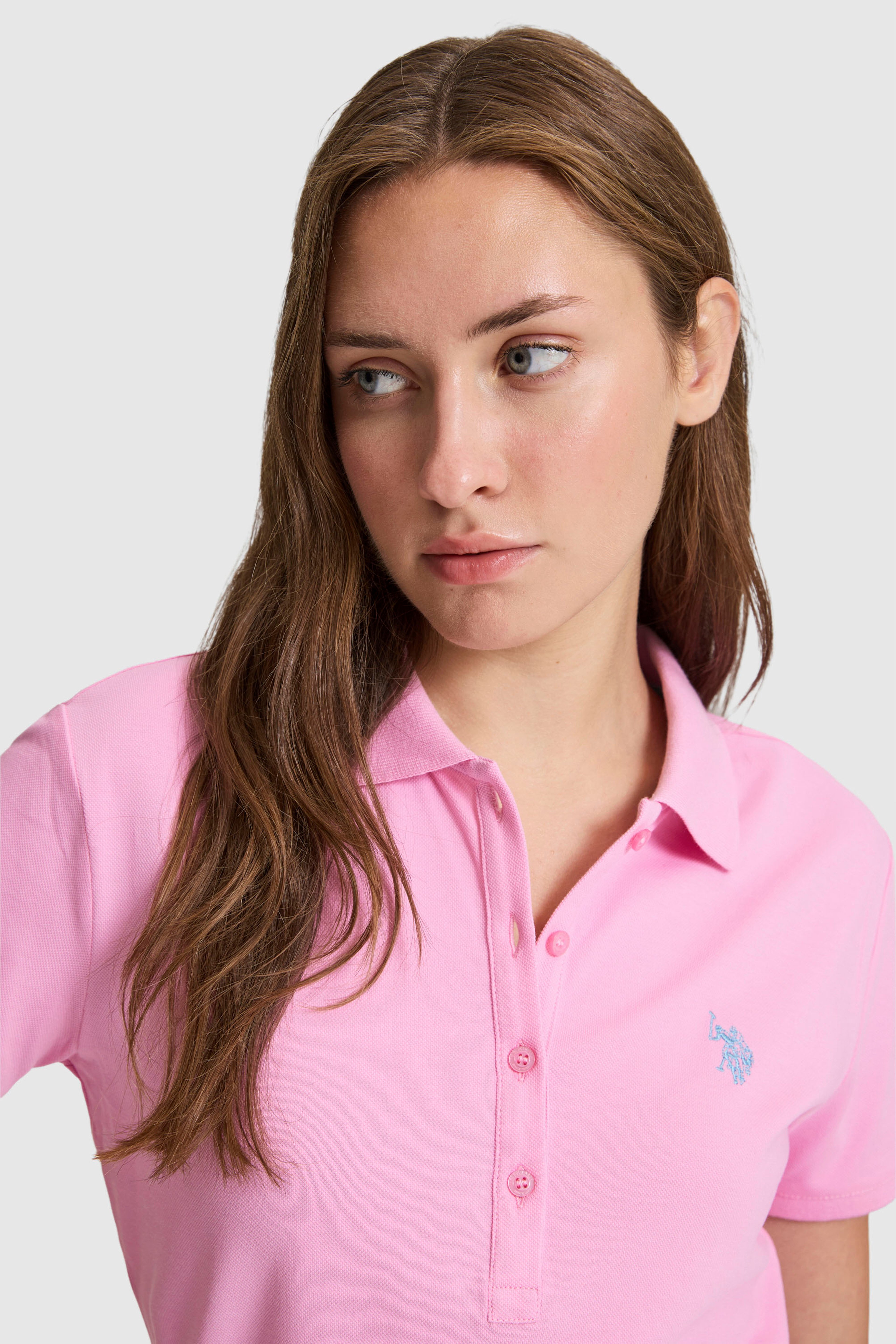 Kadın Pembe Polo Yaka Basic Tişört - Image 2