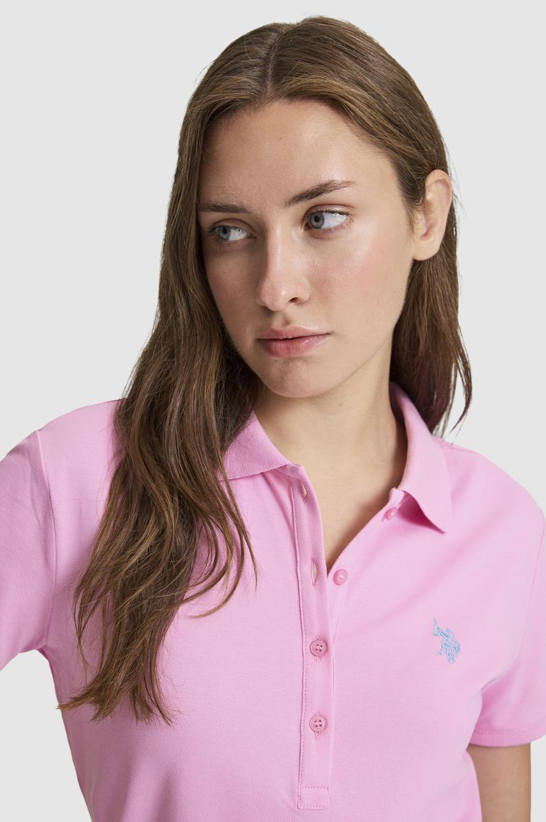 Kadın Pembe Polo Yaka Basic Tişört