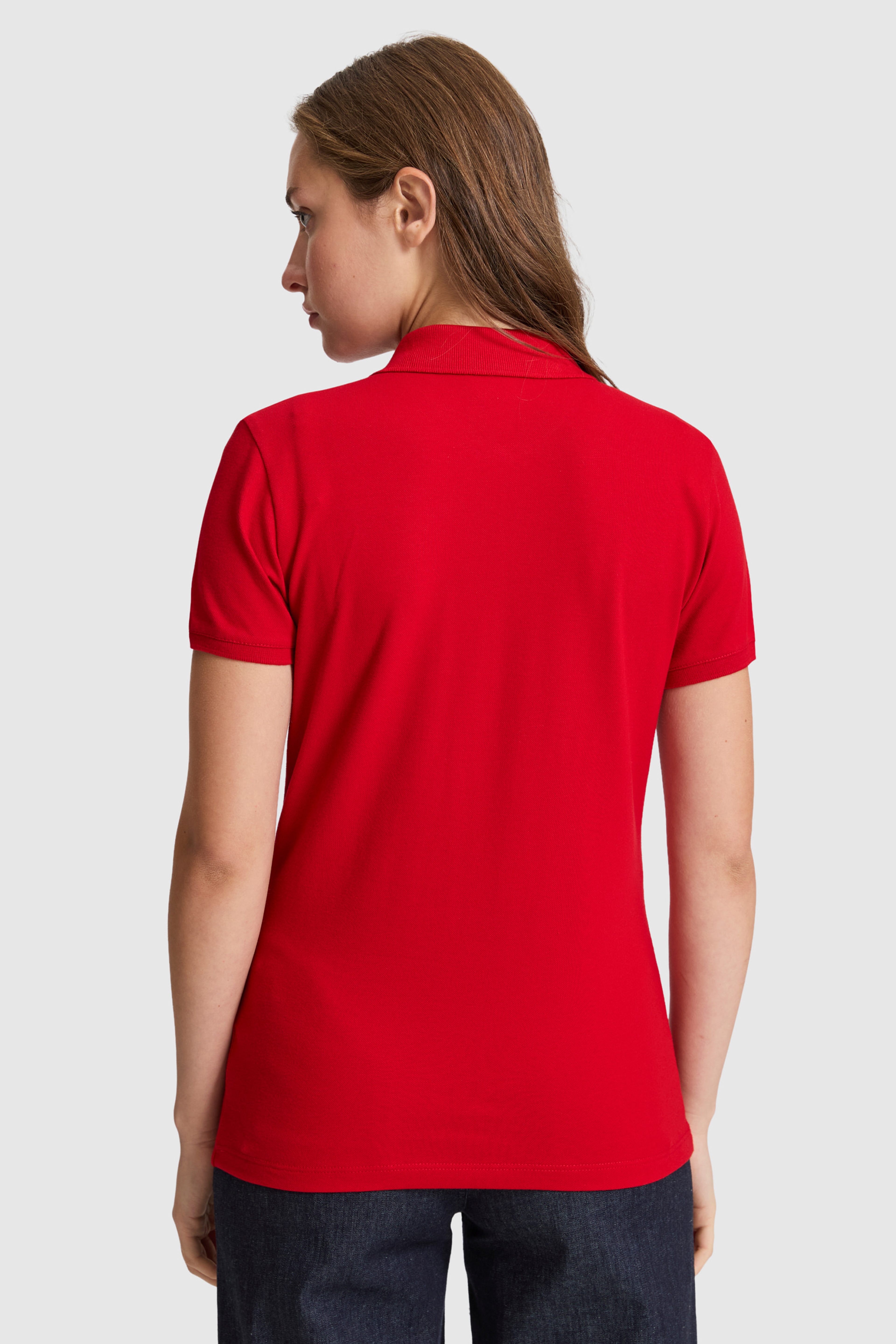 Kadın Kırmızı Polo Yaka Basic Tişört - Image 5