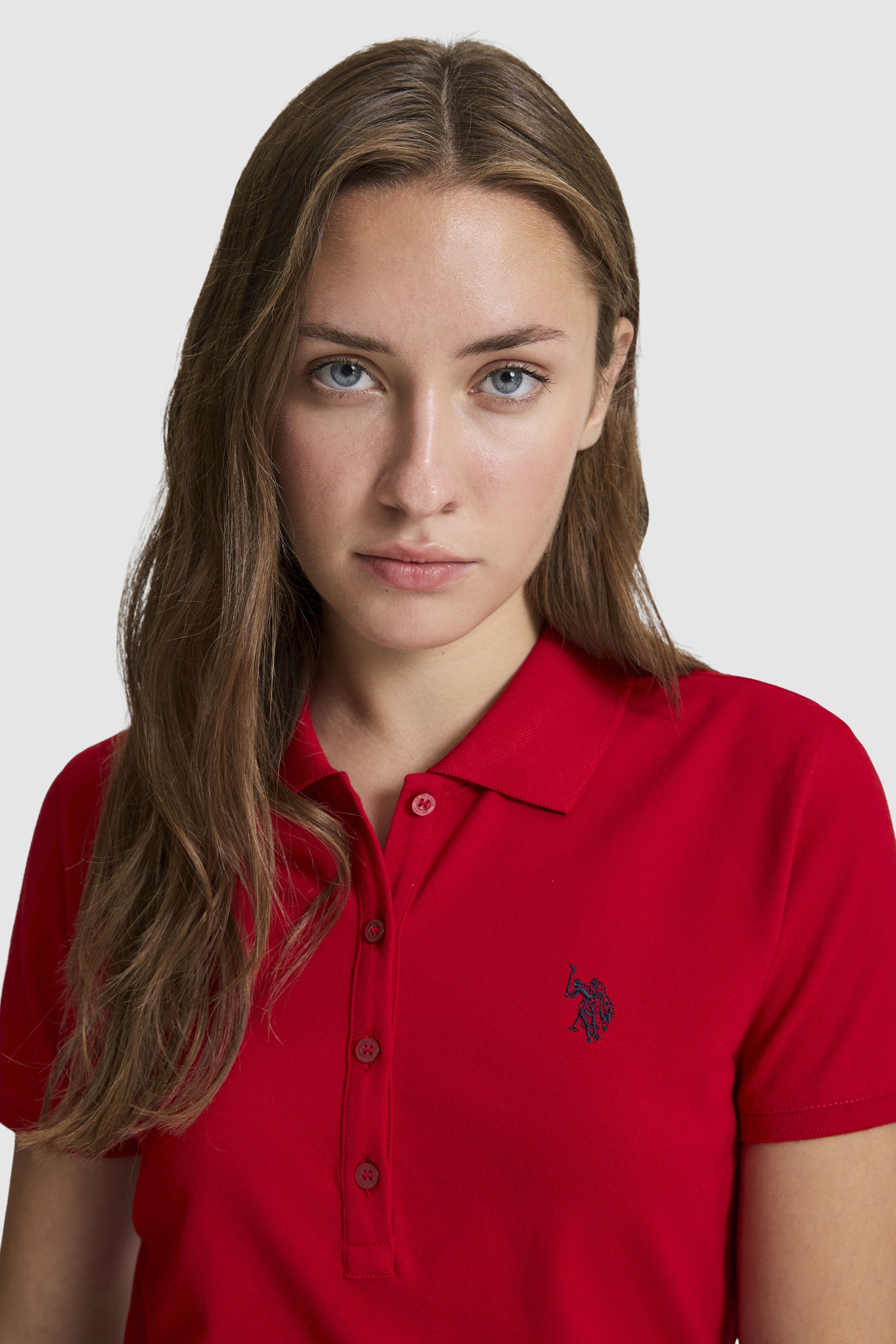 Kadın Kırmızı Polo Yaka Basic Tişört - Image 2
