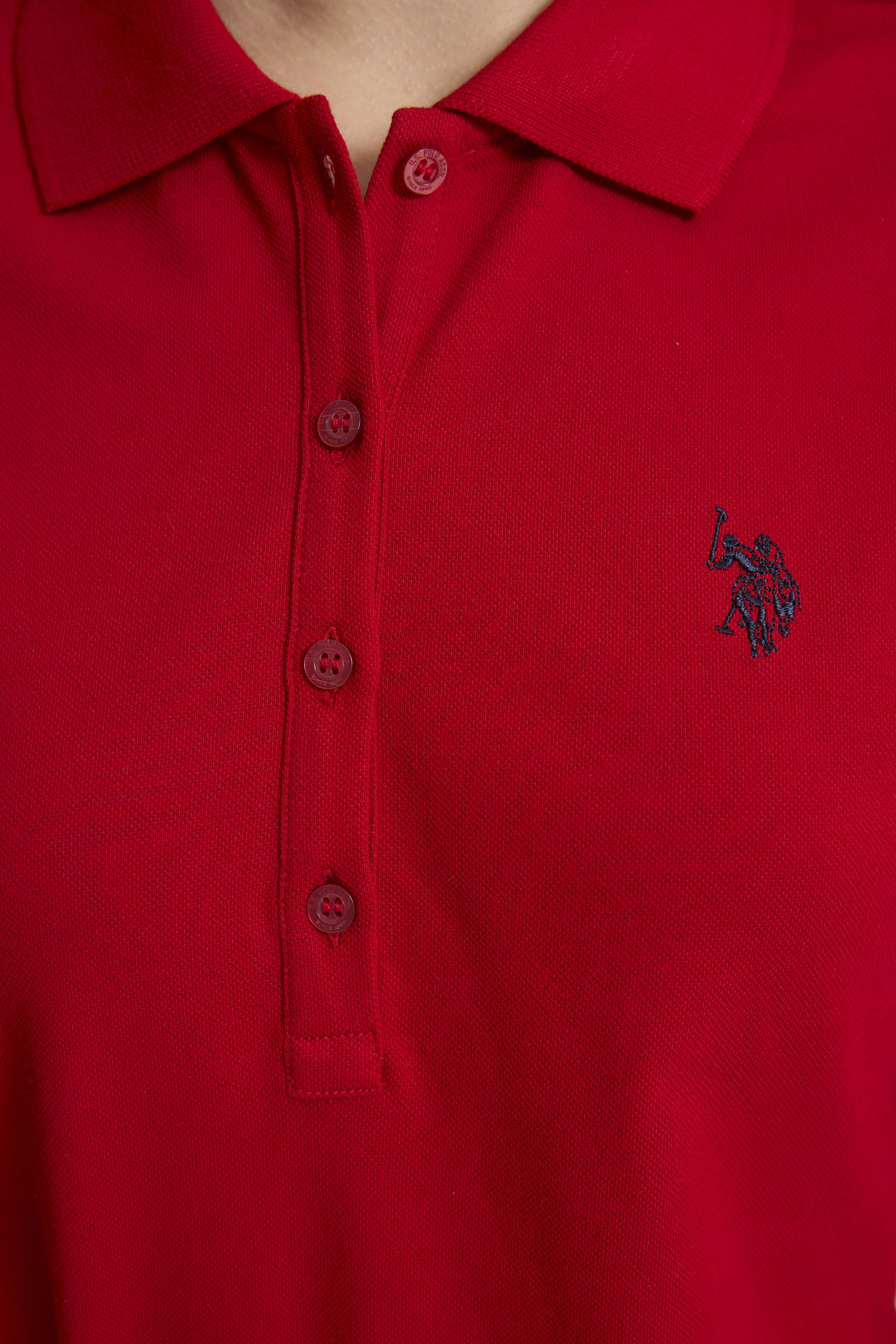 Kadın Kırmızı Polo Yaka Basic Tişört - Image 6