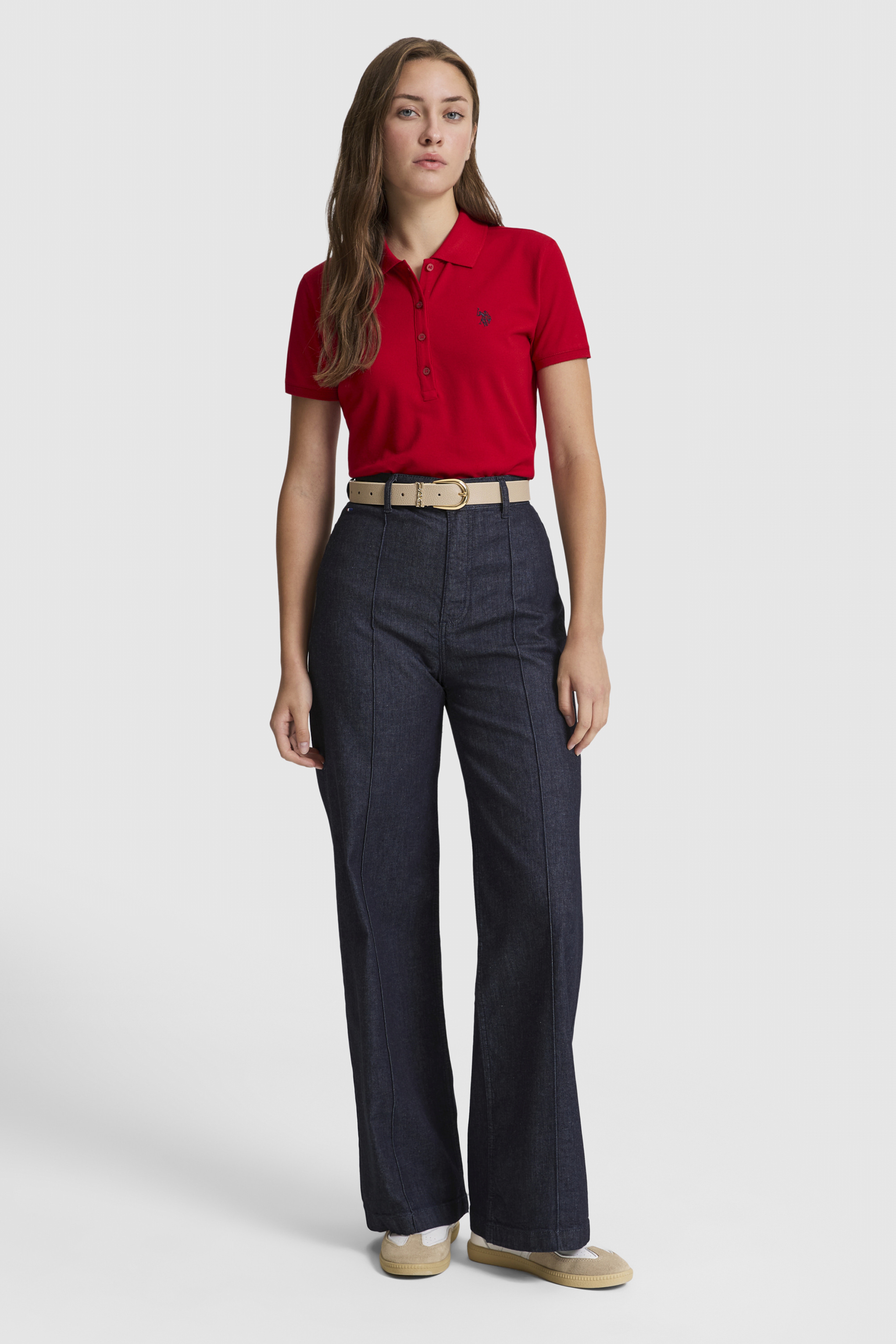 Kadın Kırmızı Polo Yaka Basic Tişört - Image 4