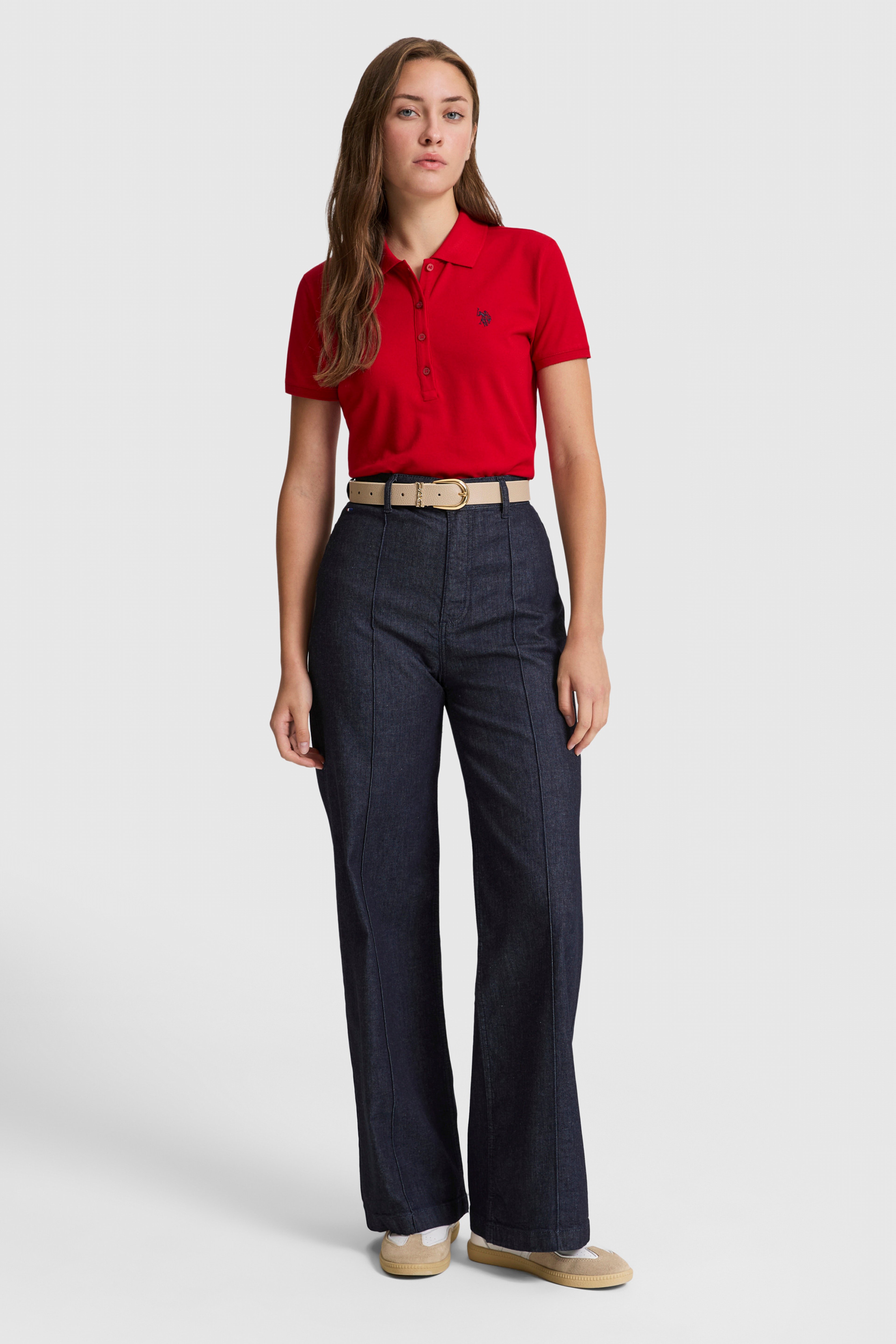 Kadın Kırmızı Polo Yaka Basic Tişört