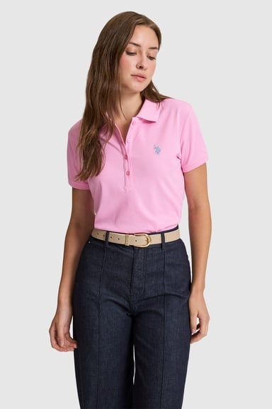 Kadın Pembe Polo Yaka Basic Tişört