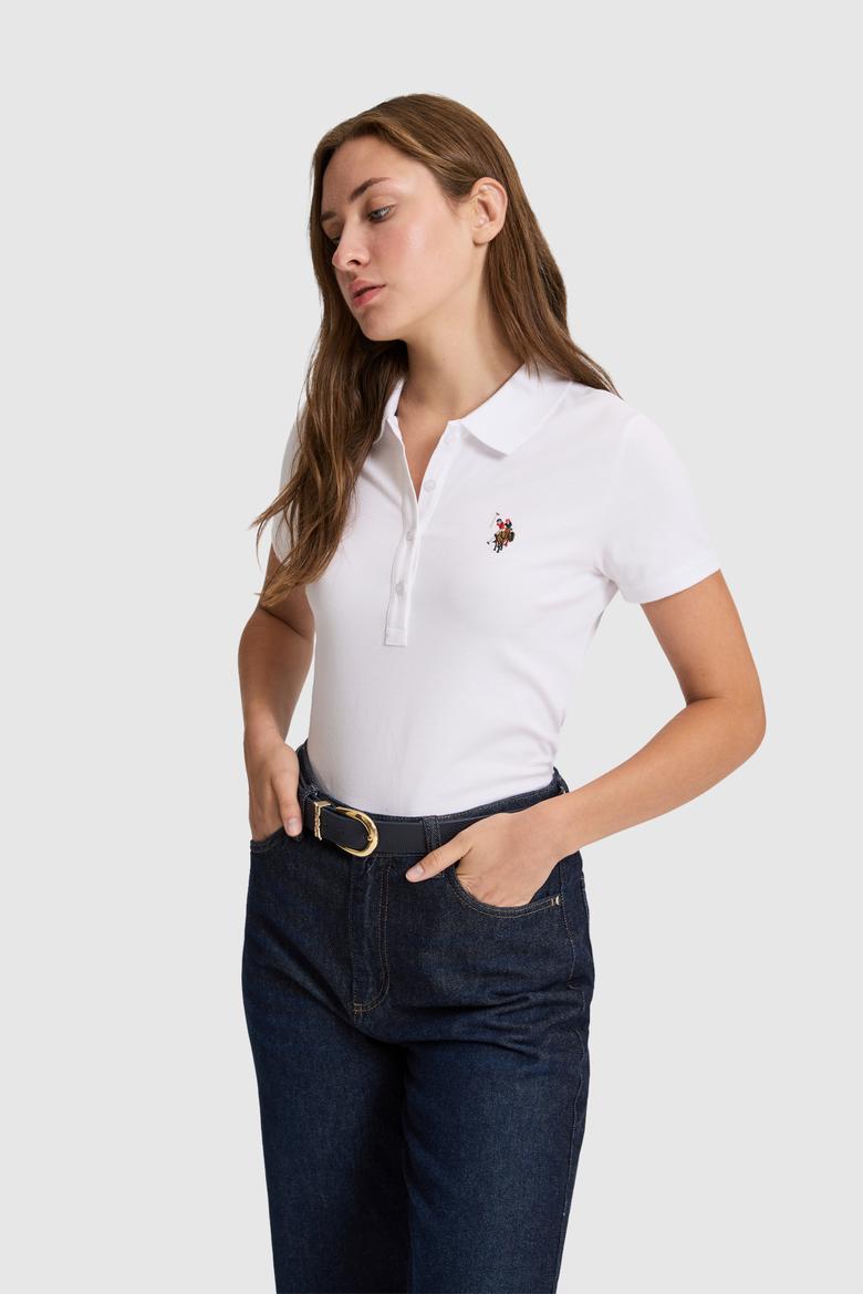 Kadın Beyaz Polo Yaka Basic Tişört - 50323575003