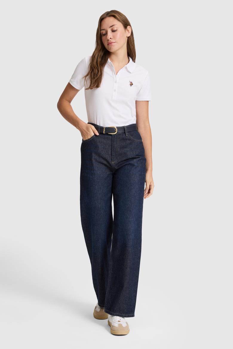 Kadın Beyaz Polo Yaka Basic Tişört - 50323575003