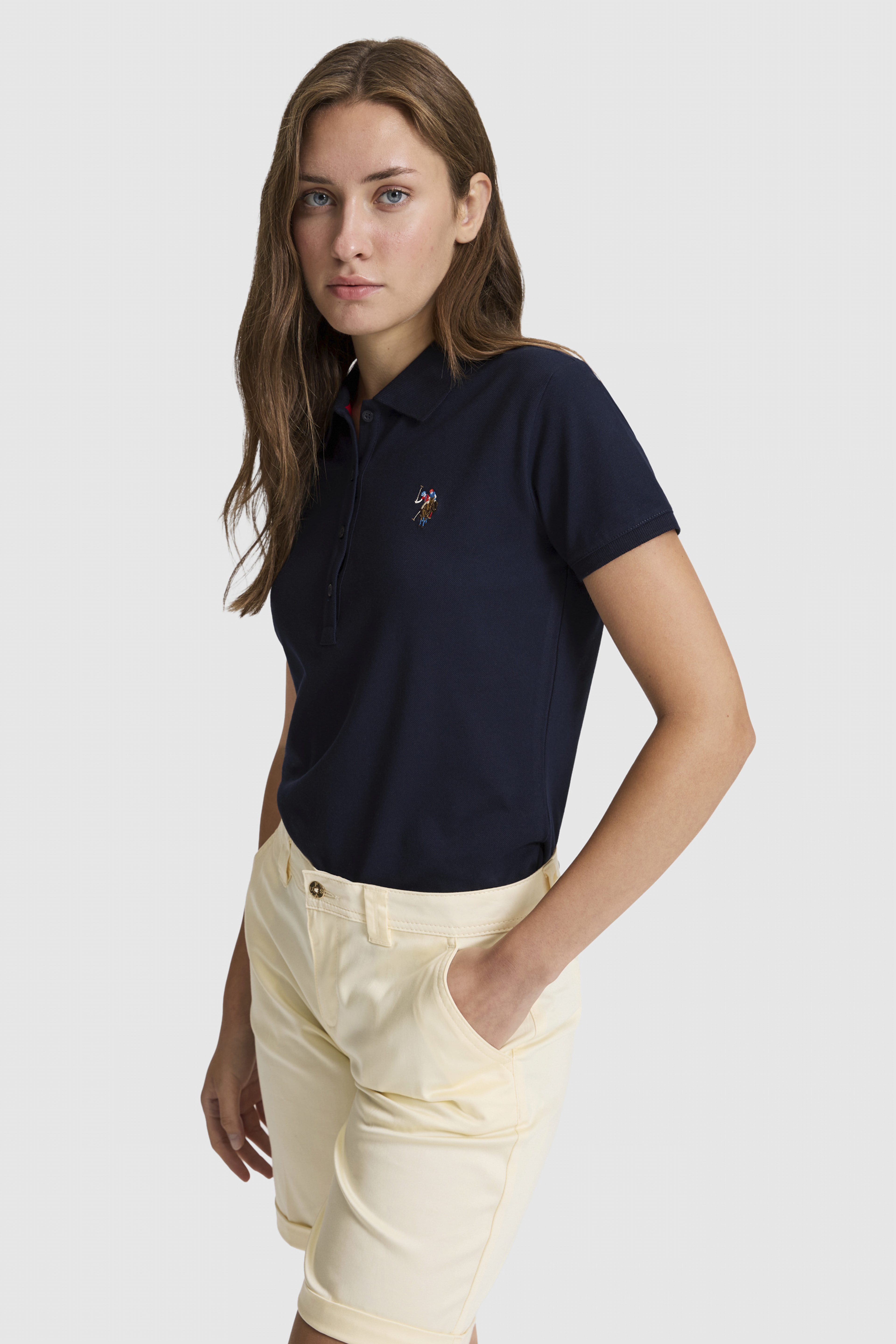 Kadın Lacivert Polo Yaka Basic Tişört - Image 3