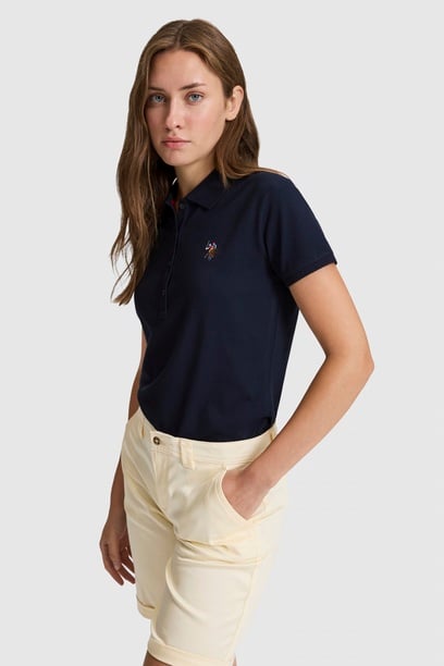Kadın Lacivert Polo Yaka Basic Tişört