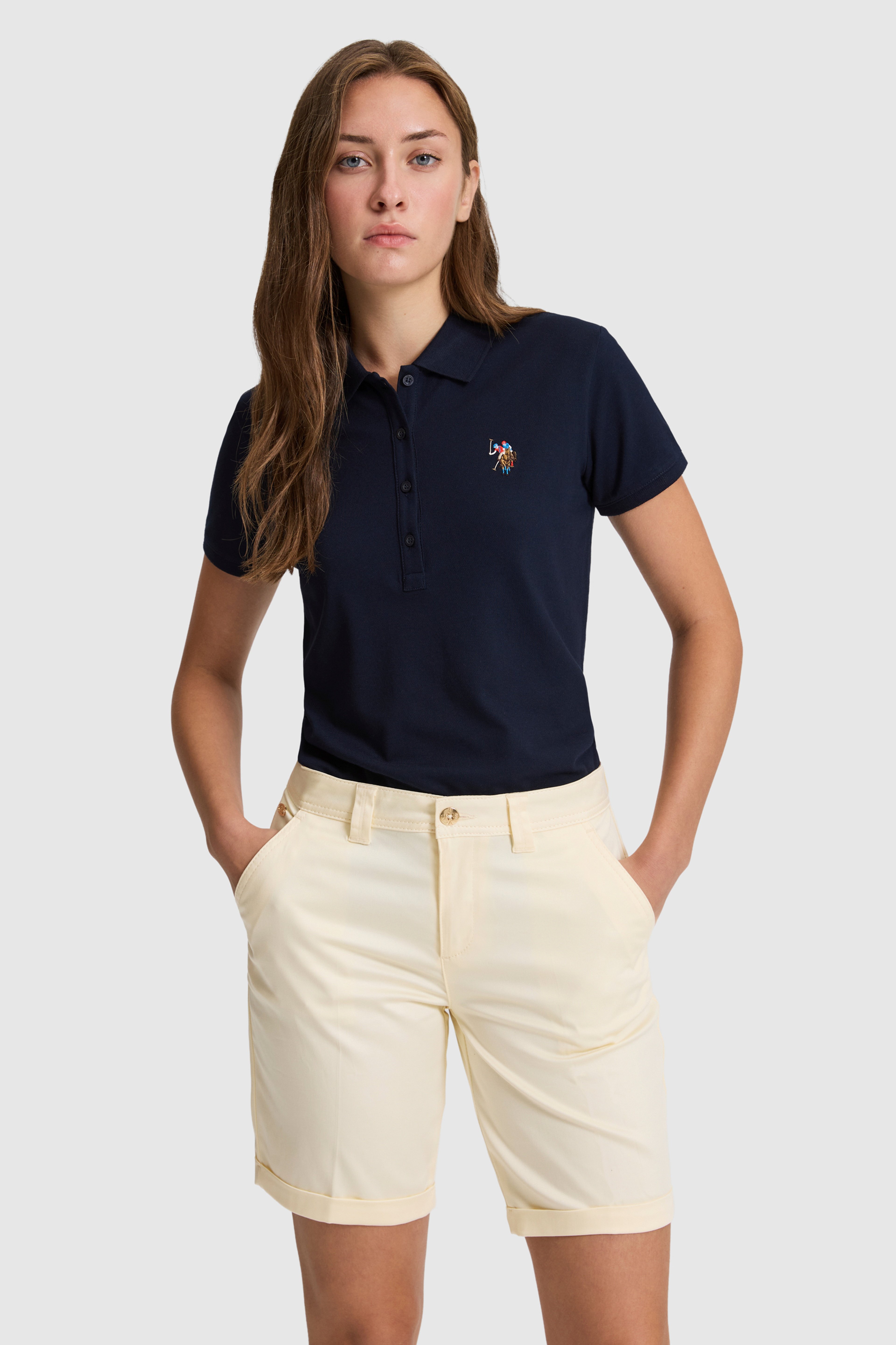 Kadın Lacivert Polo Yaka Basic Tişört