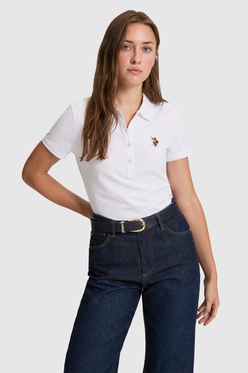 Kadın Beyaz Polo Yaka Basic Tişört