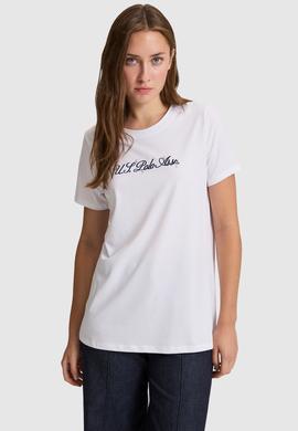 Kadın Beyaz Bisiklet Yaka Tişört - 50323463001