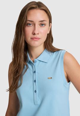 Kadın Mavi Polo Yaka Düğme Detaylı Tişört - 50323574021