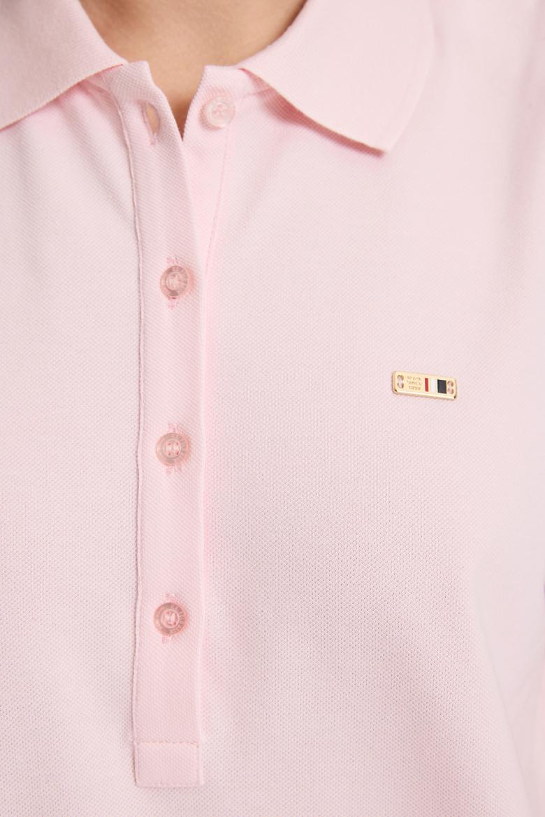 Kadın Açık Pembe Polo Yaka Düğme Detaylı Tişört - 50323574025