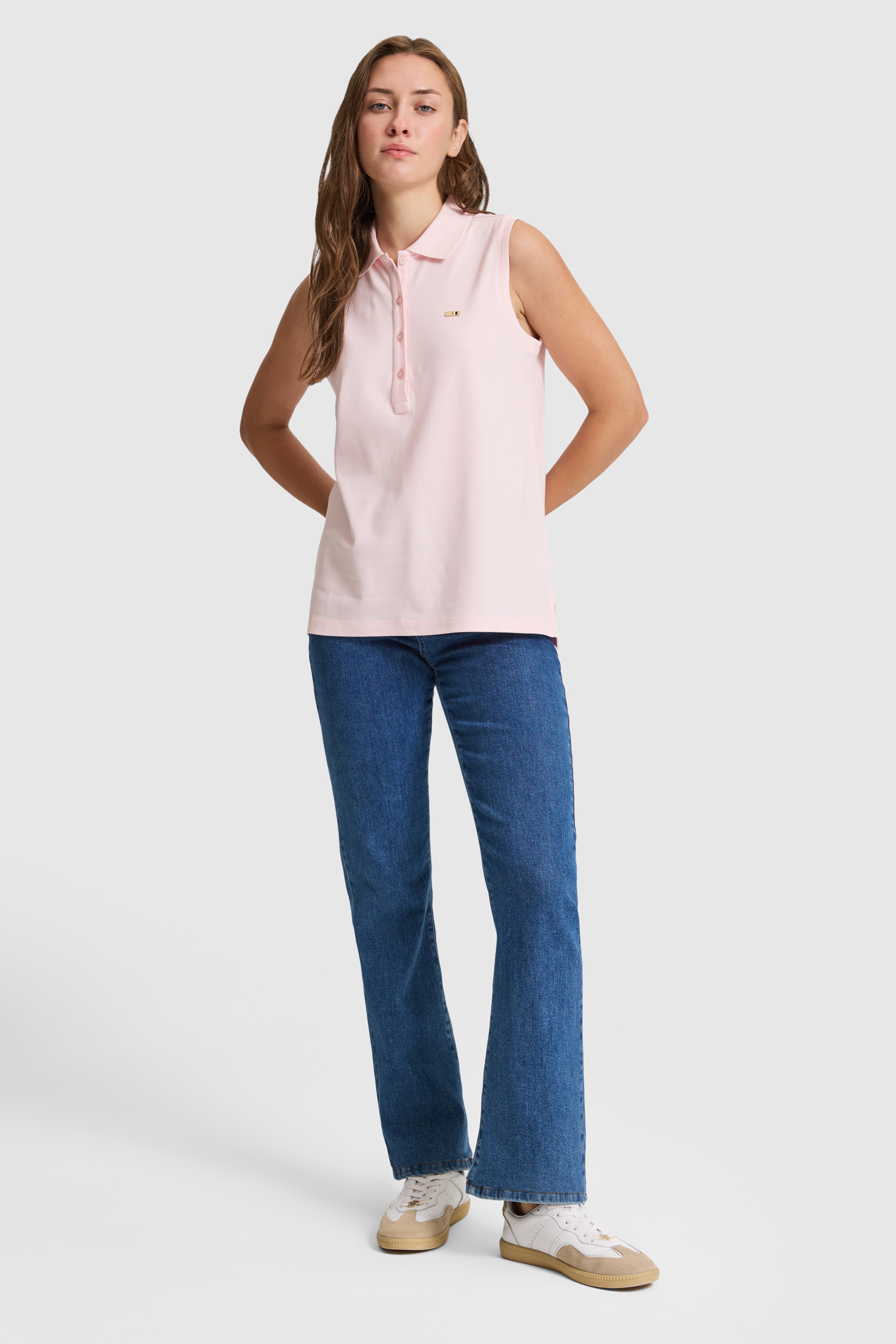 Kadın Açık Pembe Polo Yaka Düğme Detaylı Tişört - Image 4