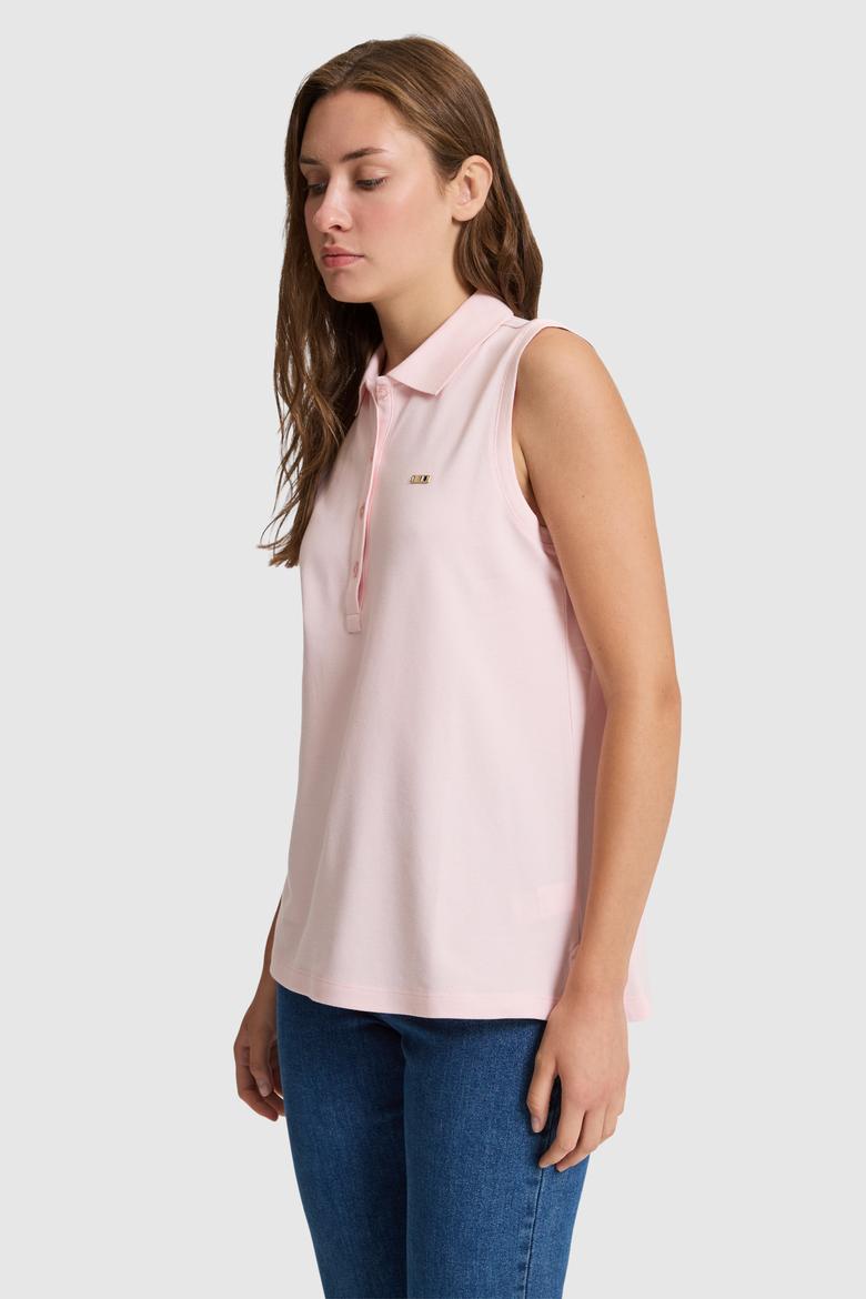 Kadın Açık Pembe Polo Yaka Düğme Detaylı Tişört - 50323574025