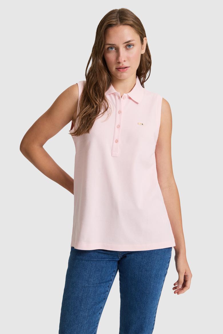 Kadın Açık Pembe Polo Yaka Düğme Detaylı Tişört