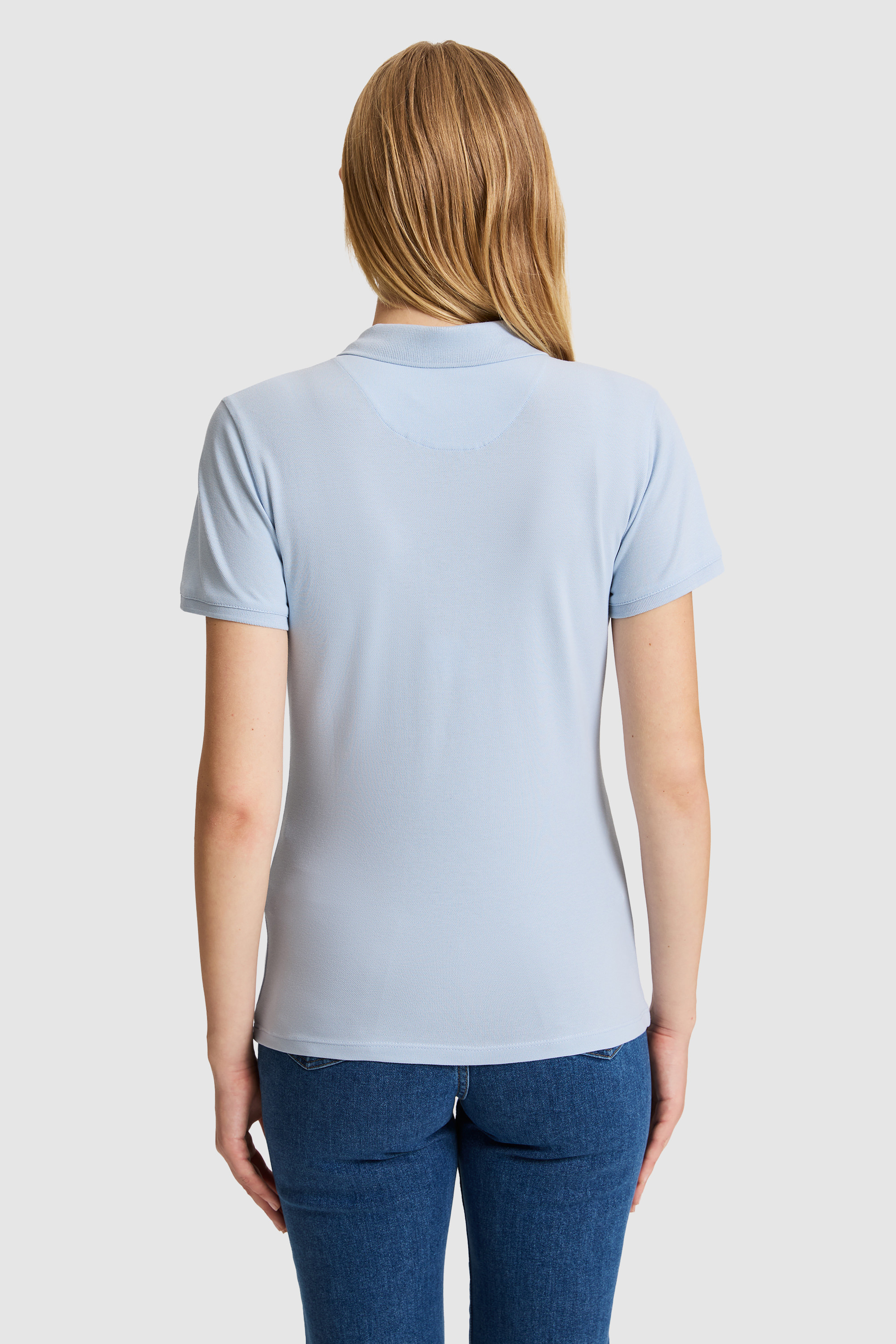 Kadın Açık Mavi Polo Yaka Basic Tişört - Image 5