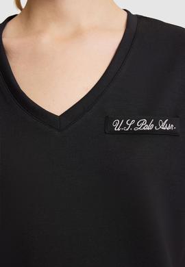 Kadın Siyah V Yaka Tişört - 50323493027