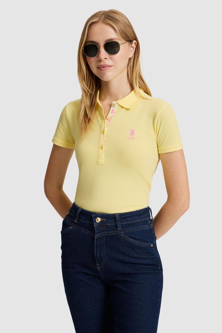 Kadın Açık Sarı Polo Yaka Basic Tişört - 50321798013