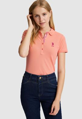 Kadın Somon Polo Yaka Basic Tişört - 50321798169