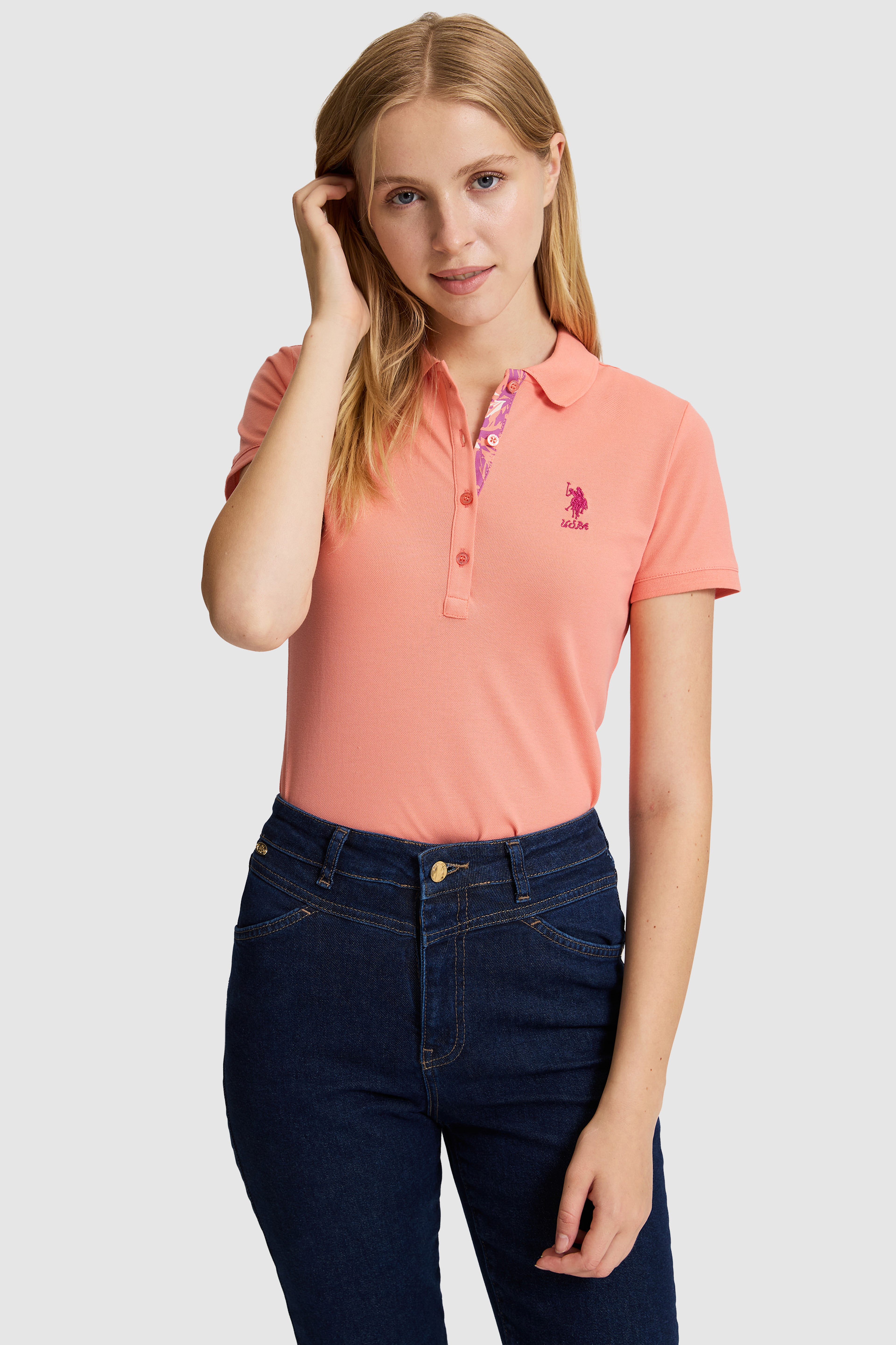 Kadın Somon Polo Yaka Basic Tişört