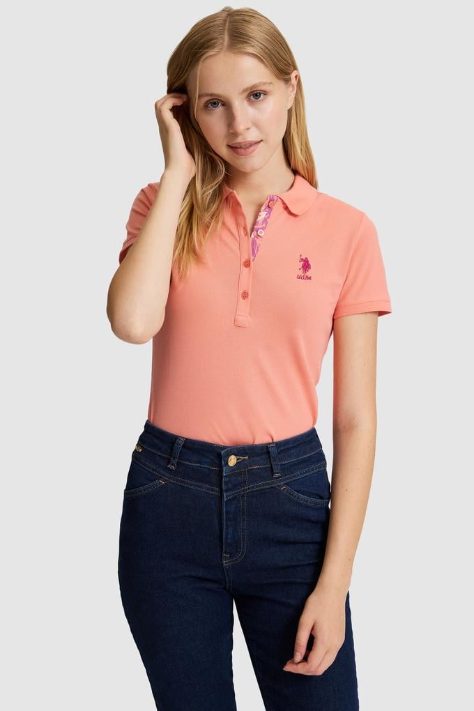Kadın Somon Polo Yaka Basic Tişört
