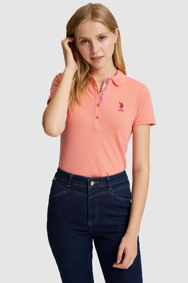Kadın Somon Polo Yaka Basic Tişört