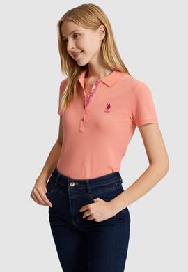 Kadın Somon Polo Yaka Basic Tişört - 50321798169