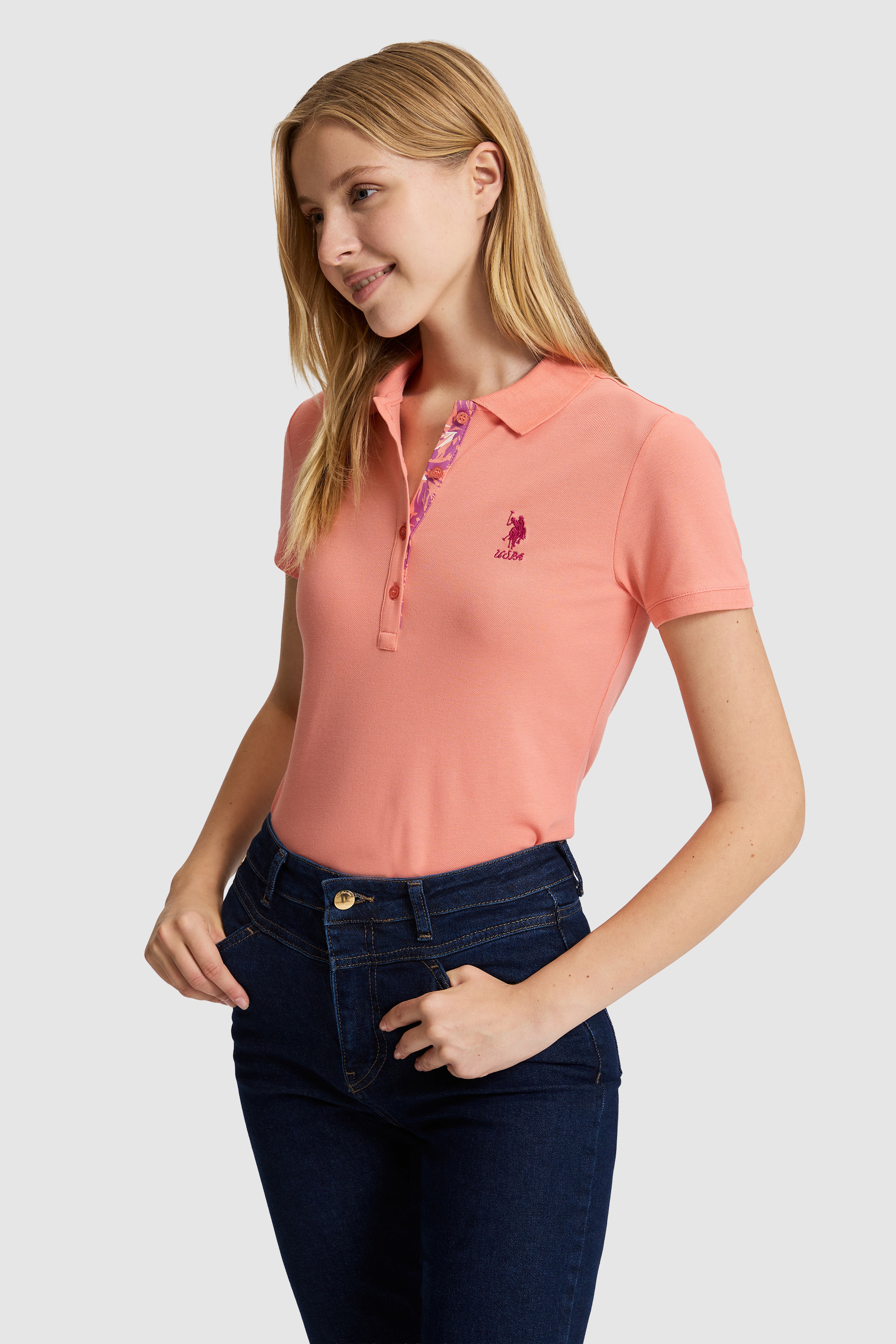 Kadın Somon Polo Yaka Basic Tişört - Image 3