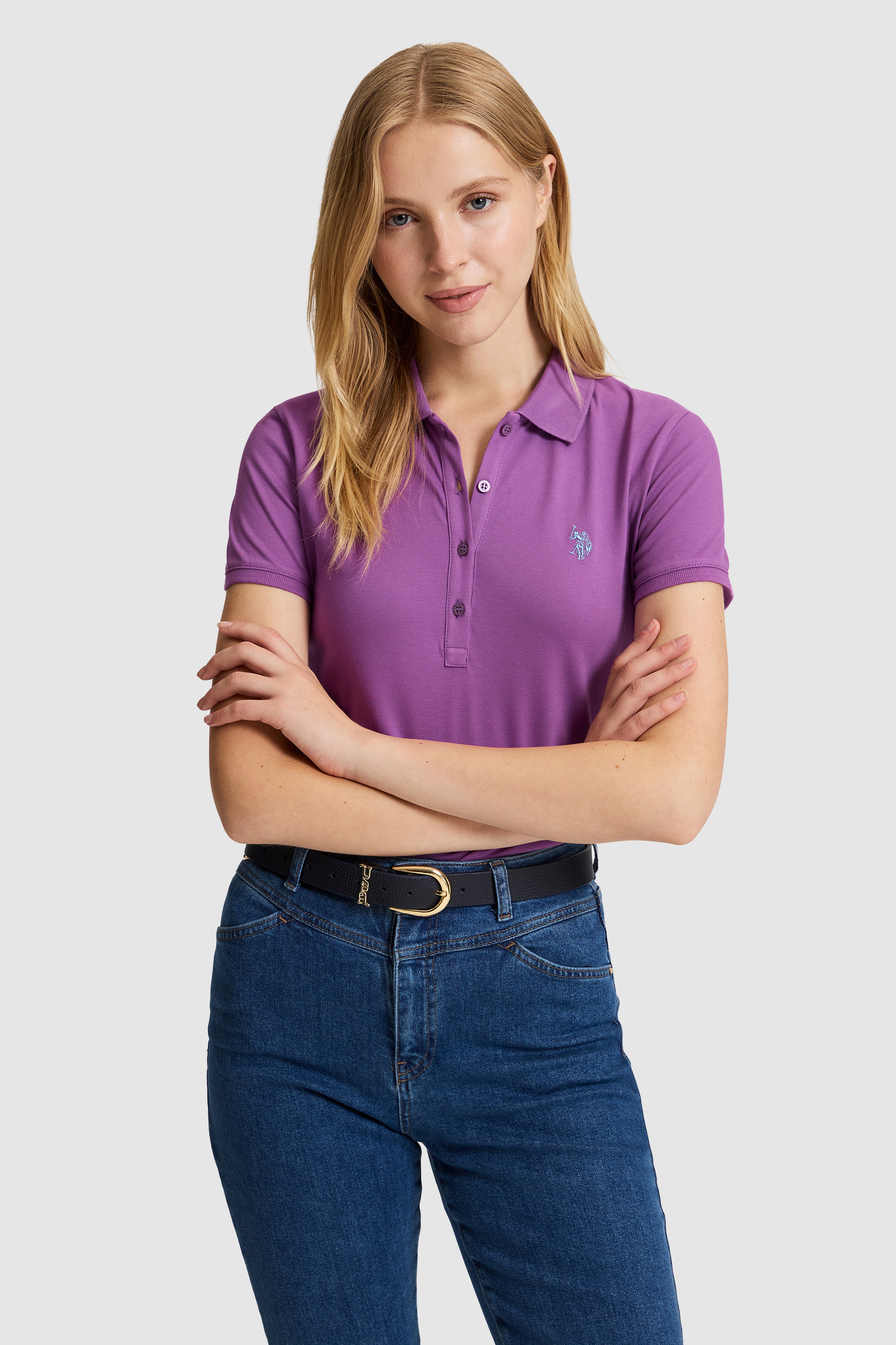 Kadın Menekşe Polo Yaka Basic Tişört - Image 4