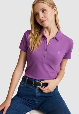 Kadın Menekşe Polo Yaka Basic Tişört - 50321818085