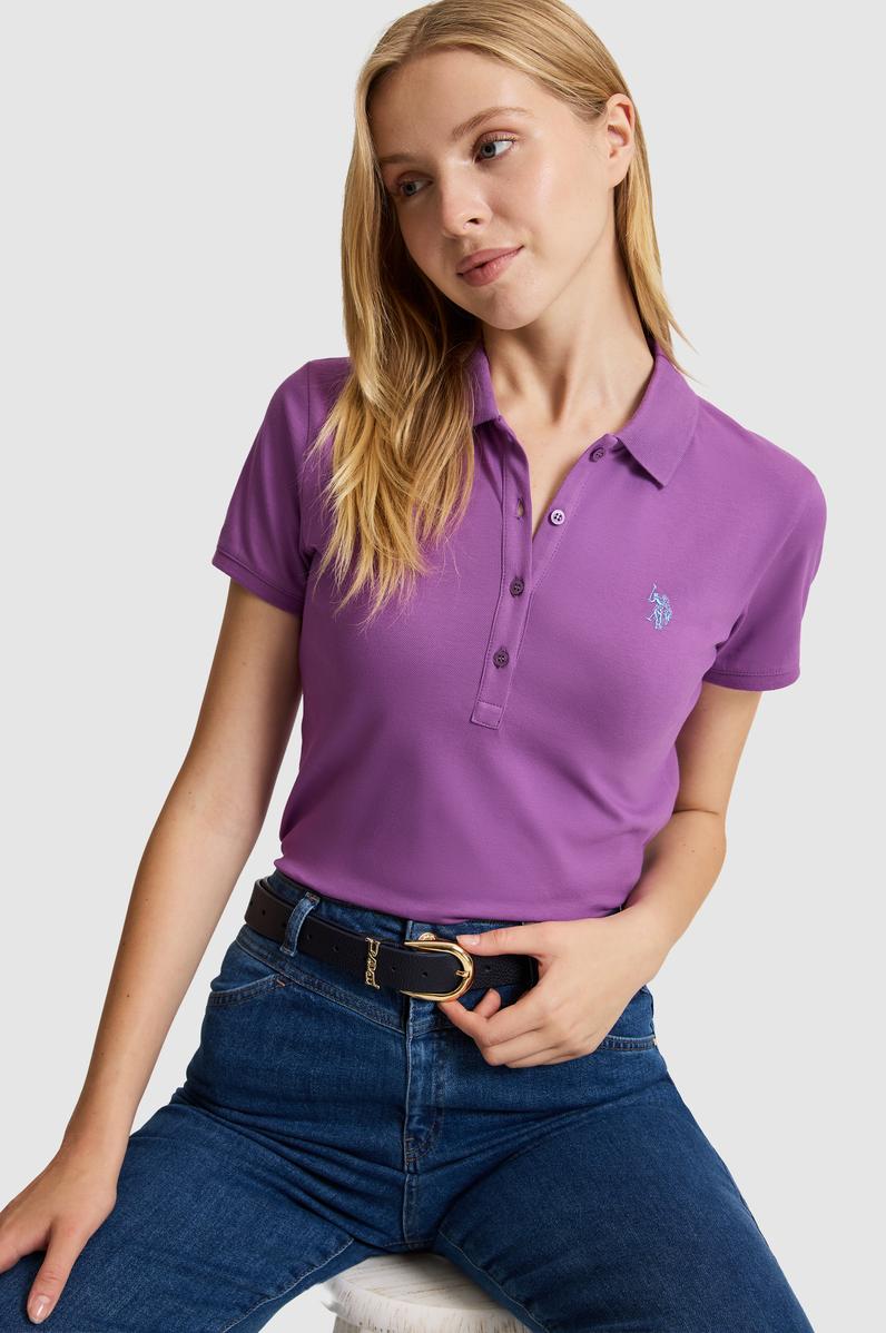 Kadın Menekşe Polo Yaka Basic Tişört
