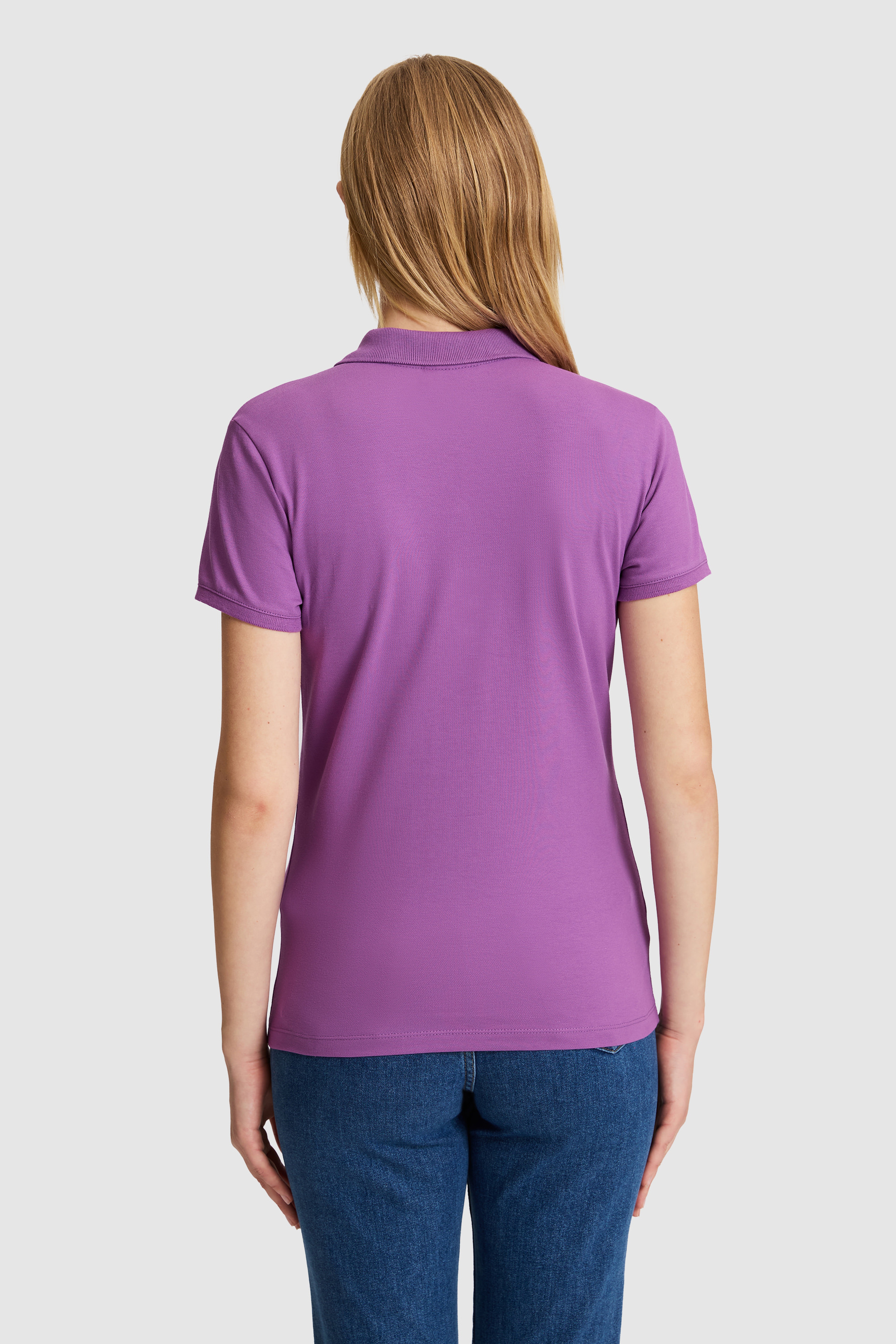 Kadın Menekşe Polo Yaka Basic Tişört - Image 6