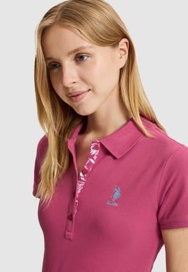 Kadın Fuşya Polo Yaka Basic Tişört - 50321798061