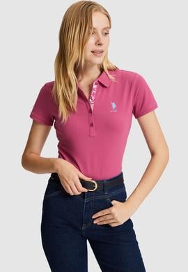 Kadın Fuşya Polo Yaka Basic Tişört - 50321798061