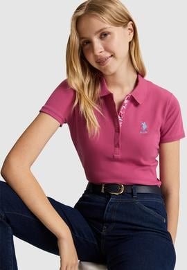 Kadın Fuşya Polo Yaka Basic Tişört - 50321798061