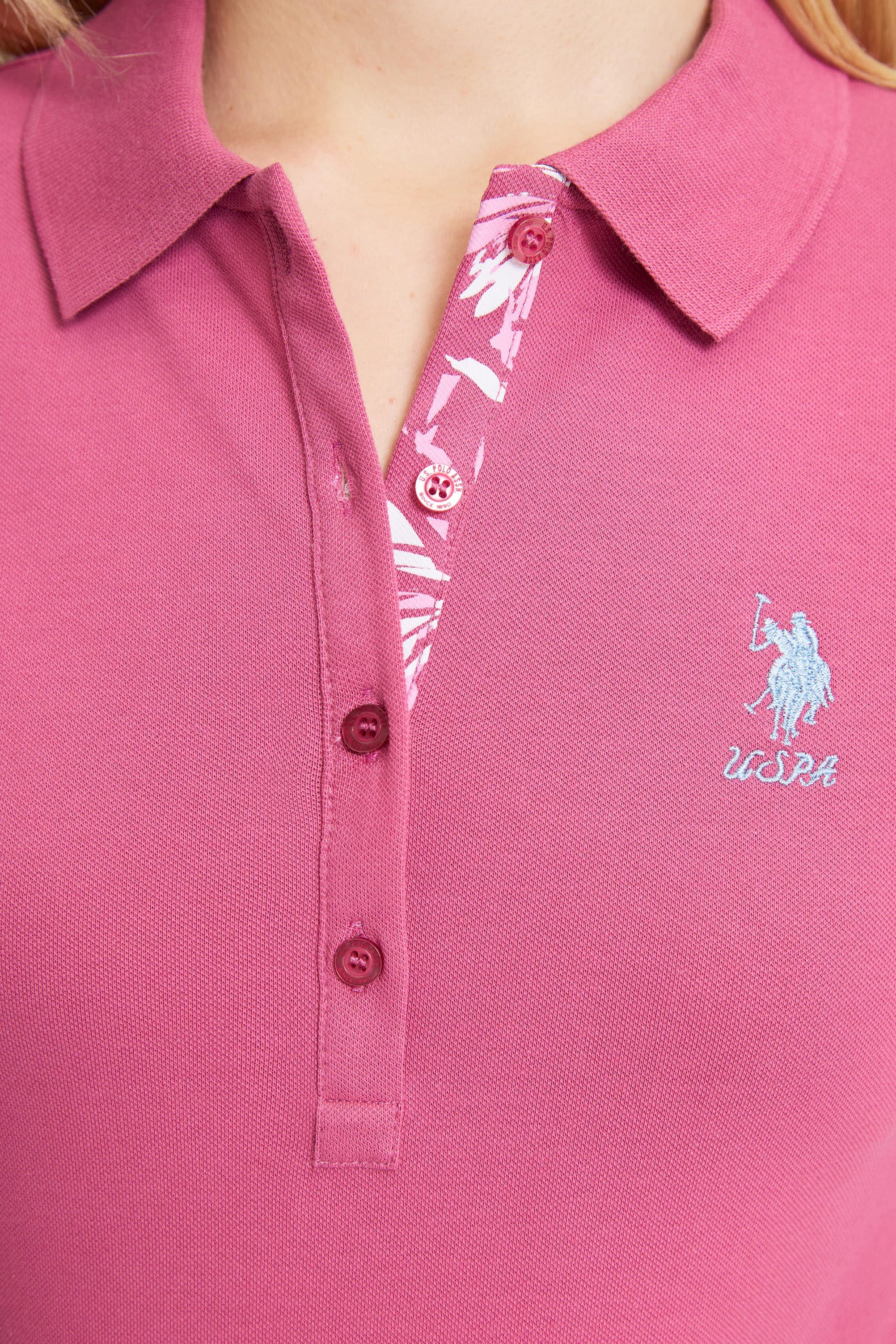 Kadın Fuşya Polo Yaka Basic Tişört - 50321798061