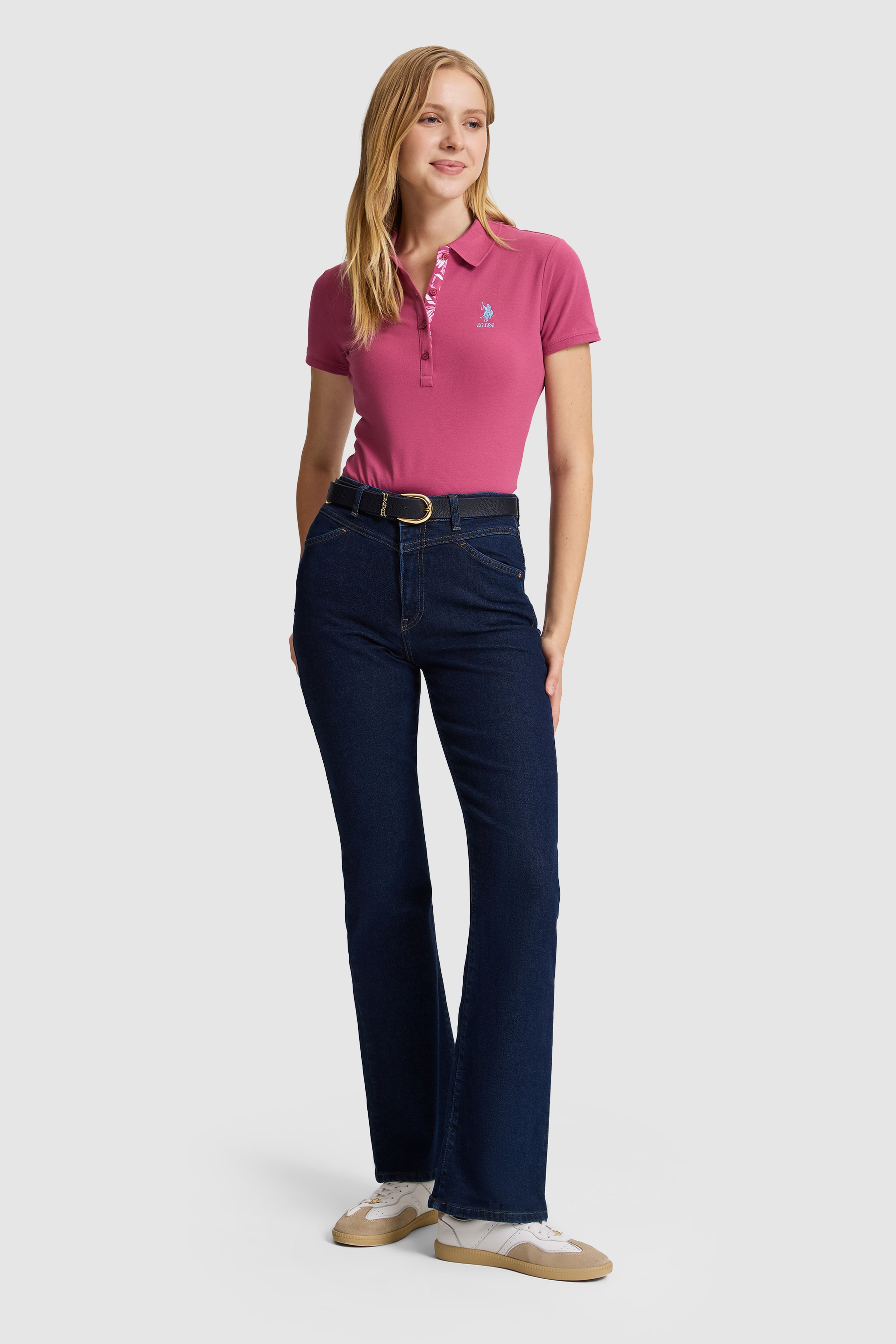 Kadın Fuşya Polo Yaka Basic Tişört - Image 5