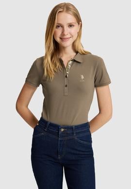 Kadın Haki Polo Yaka Basic Tişört - 50321798236