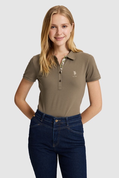 Kadın Haki Polo Yaka Basic Tişört