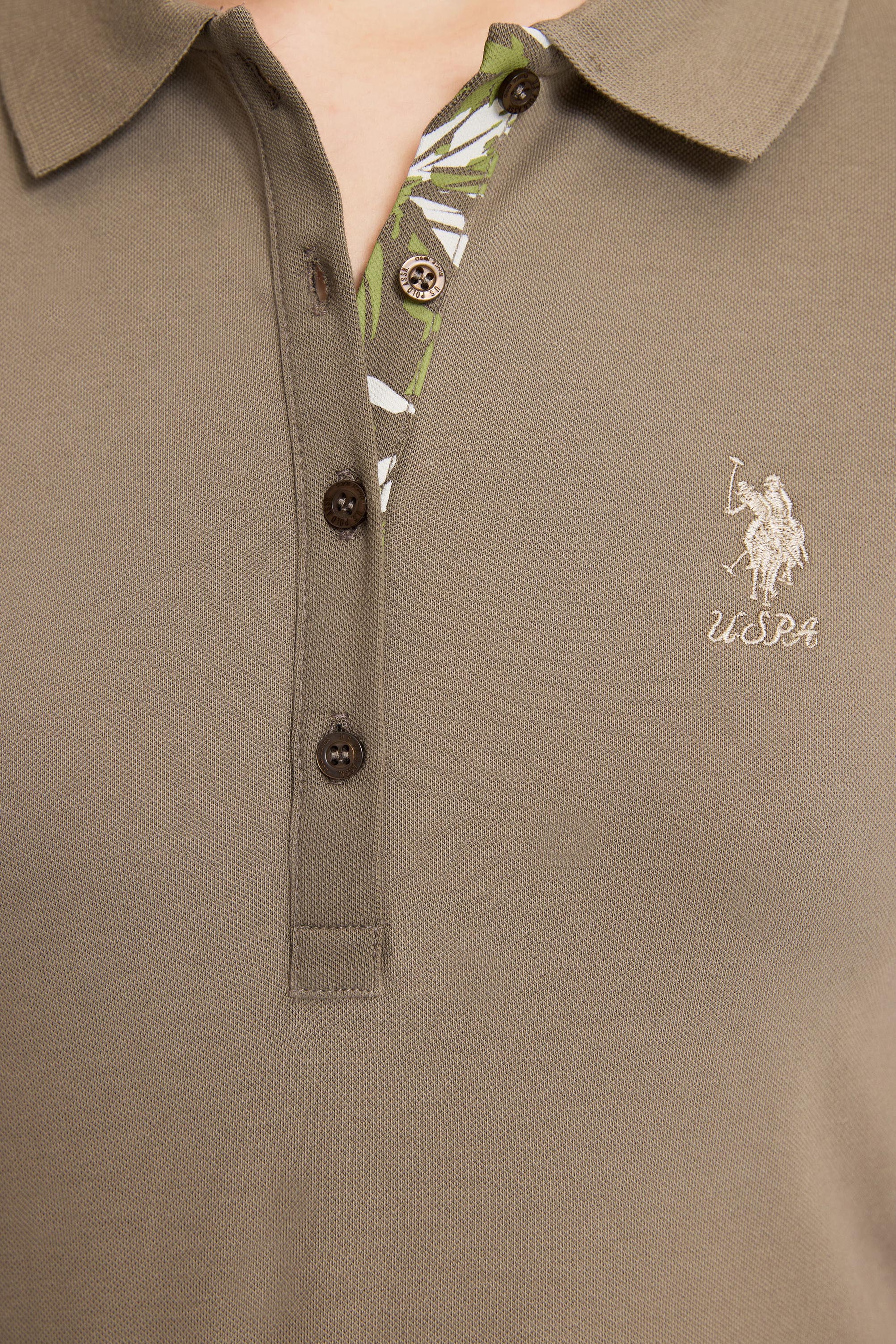 Kadın Haki Polo Yaka Basic Tişört - Image 6