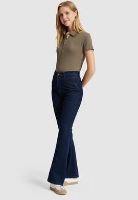 Kadın Haki Polo Yaka Basic Tişört - 50321798236