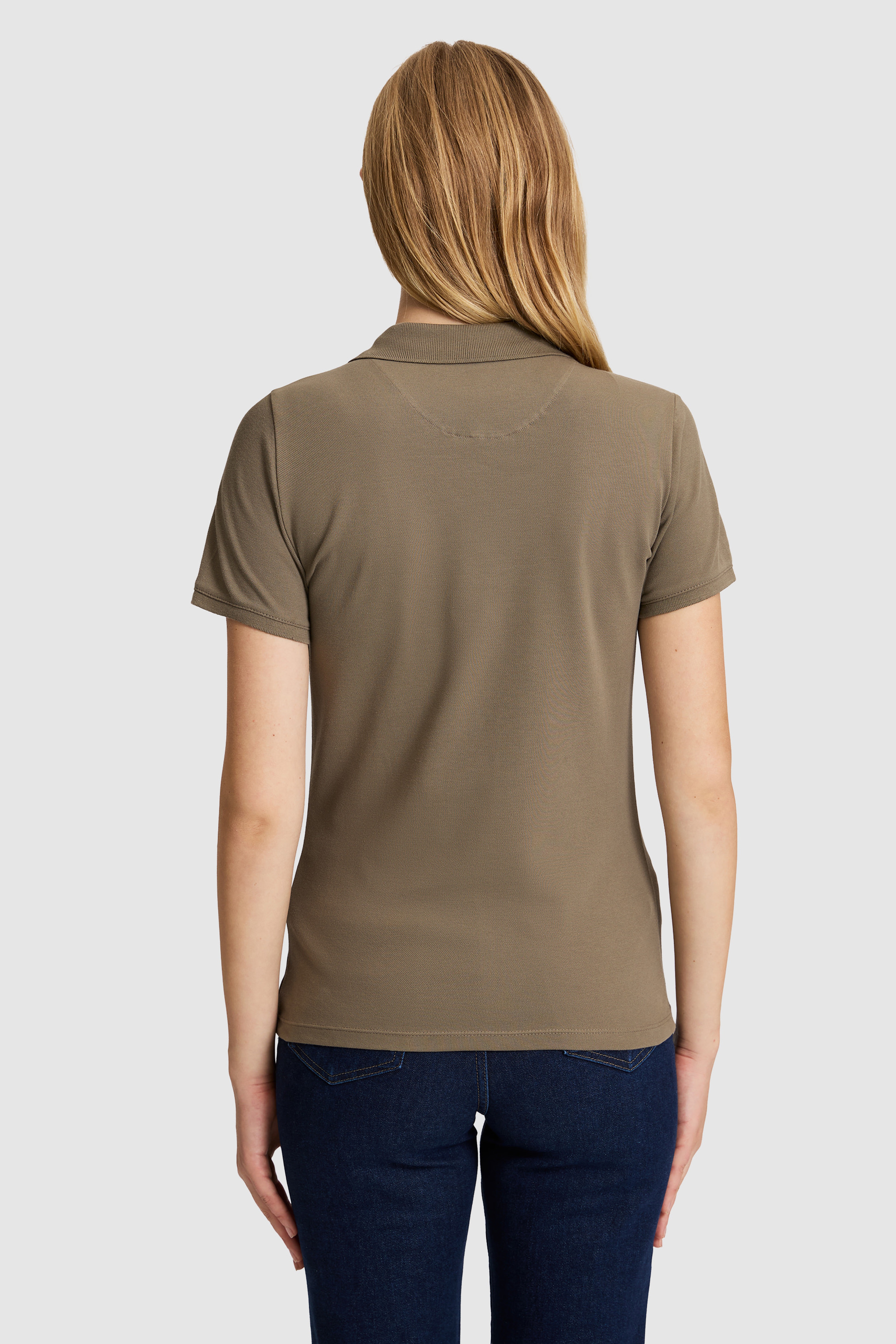 Kadın Haki Polo Yaka Basic Tişört - Image 5