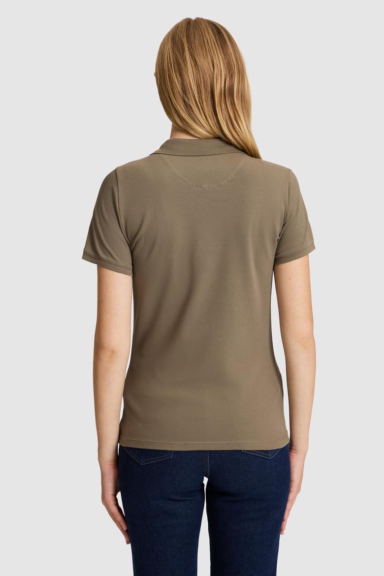 Kadın Haki Polo Yaka Basic Tişört - 50321798236